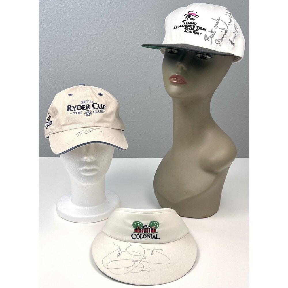 Lot 3 Autographed Golf Hats TOM LEHMAN Ryder Cup DAVID LEADBETTER Colonial